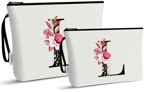 Vavabox Trousse de Toilette Personnalisée pour Femme - Tissu Premium & Fermeture Éclair Robuste, Cadeau Parfait Femme, Idée Cadeau Unique pour Fille, Mariée ou Demoiselle d'honneur (L, Blanc 2 Pièces)