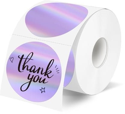 YEGAWEN Holografische Thermo-Etiketten-Aufkleber, rund, bedruckbar, Regenbogen-Glitzer, Thermodrucker-Aufkleber für Geschenkverpackungen, selbstklebend, Name, Preisschild, DIY, individuelles