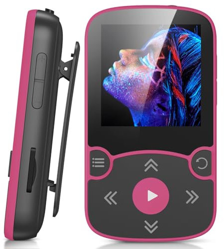 AGPTEK 64Go MP3 Bluetooth 5.3 avec Clip, Lecteur MP3 Baladeur Sport Portable HiFi, Lecteur Musique avec Bouton Volume, Radio FM/Podomètre/Enregistreur Vocal, Extensible pour 192Go-Rose