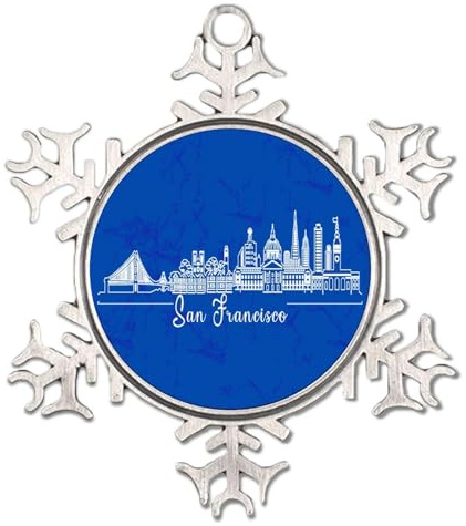 Amerika San Francisco Weihnachtsbaum hängende Ornamente Stadt Ansicht Malerei Stadtbild Metall Schneeflocke Ornament Indoor Home Decor Reise Abenteuer Skyline Landschaft Lustige Weihnachtskugel für