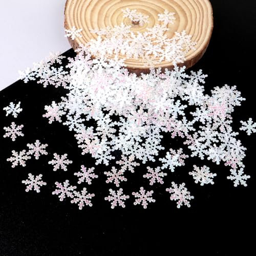 WANYI 600 Stück Weihnachtsdeko Schneeflocken Deko Glitzer Konfetti Streudeko Tischdeko Kleine Schneeflocke für Hochzeit Geburtstags Weihnachten Deko(weiß*300 Stk-1.5cm+weiß*300 Stk-2cm)
