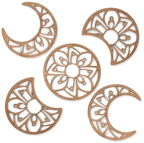 JR Maderas Diseño de las Cinco Fases Lunar - Decoracion Pared - Fase Lunar de Madera - Ornamento - Esculturas de Pared - Decoracion Bohemia para Hogar - Regalo para Dormitorio Espiritual.