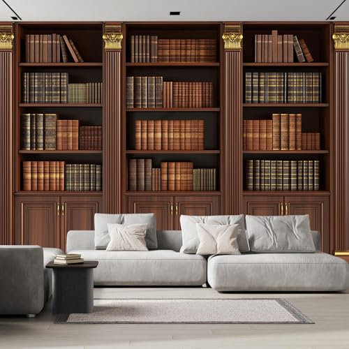 ANALTIRCE Wandbild Tapete Retro Bücherregal Tapeten 450×315 cm Foto Tapete Schlafzimmer Wohnzimmer，Moderne Braunes Bücherregal Bibliothek Bildtapete 3d Effekt Wandtapete