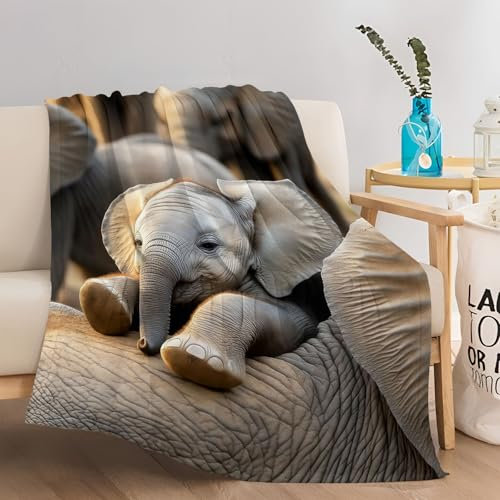 Kuscheldecke Tier Verspielter Elefant Bunt 100 x 130 cm, Flauschig Weich Warm Drucken Personalisierte Decke,Kuscheldecke für Tagesdecke Decke Sofa Bett und Picknickdecke