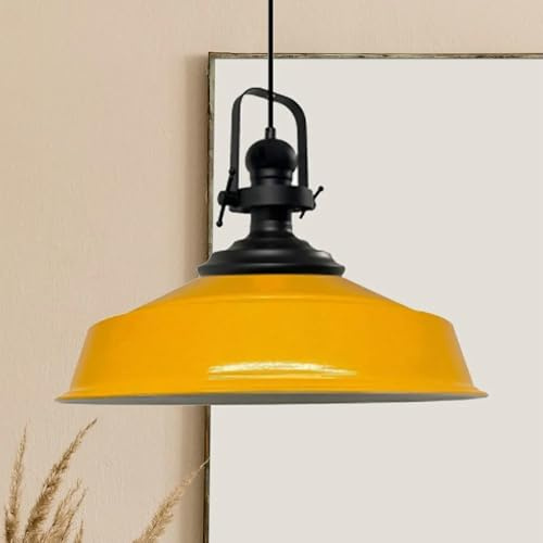 bamyum Asletl Pendelleuchte Vintage Metall 40cm, Lampenschirme Decke, Küchenleuchten Decke E27, Industrielampenschirme Decke, Metall Pendelleuchte Fassung für Wohnzimmer Gelb