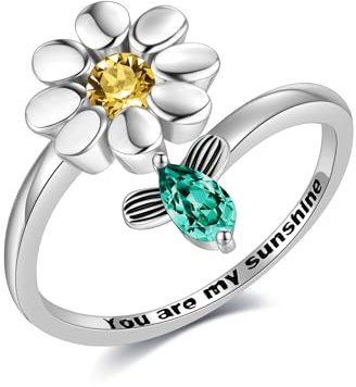 ONEFINITY Gänseblümchen Ring für Frauen 925 Sterling Silber Gänseblümchen Blume Ring Sonnenblume Einstellbare Ring Valentinstag Schmuck Geschenke