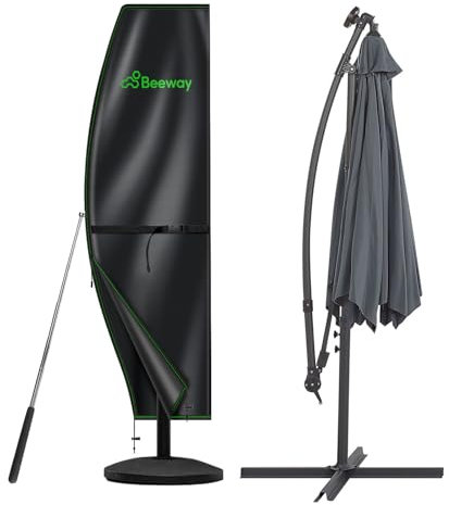 BEEWAY Garden Parasol Cover Waterproof, Outdoor Cantilever Parasol Cover with Zipper and Rod Fit for 1m to 3m Banana Patio Umbrella - 210D Oxford Fabric, Anti-UV , Windproof - 205 x 45/75/32cm