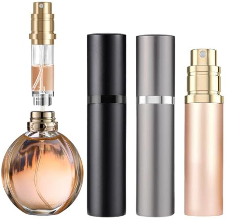OSALALA 5 ml Parfümzerstäuber, nachfüllbare Flaschen, Mini-Sprühflasche, Reiseflasche, leere Zerstäuberflasche für Geldbörse, Handtasche, Tasche, Gepäck, Mann und Frau (Schwarz & Grau & Gold)