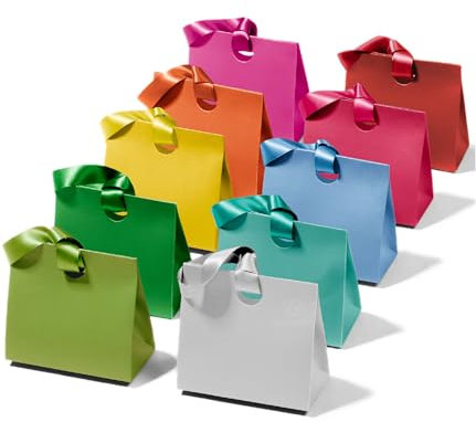 Vitalizart Medium Gift Bags 9.8x4.3x8.6 With Ribbon Handles, Set of 10 Mixed Colours Reusable Paper Gift Wrap Bags For Birthday, Baby Shower, Party Favours, Wedding, Christening, Christmas