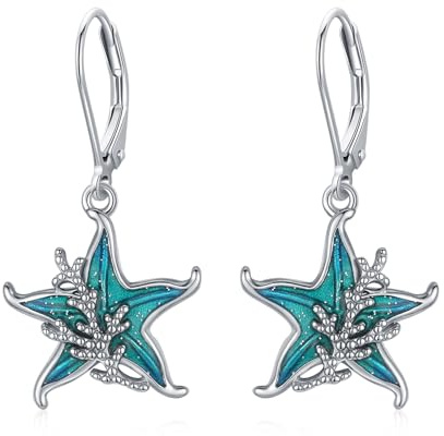 JFASHOP Seestern Ohrringe für Damen 925 Sterling Silber Türkis Ohrstecker, Hypoallergene Tier Strand Schmuck, Muttertags Geschenke Valentinstag für Mädchen