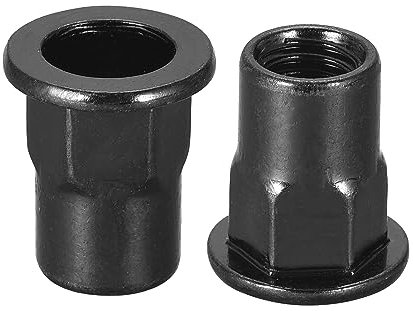 QUARKZMAN Tuercas Remachadas M8, Media Rosca Hexagonal de Acero Al Carbono con Cabeza Plana Zincada Negra 20 Piezas