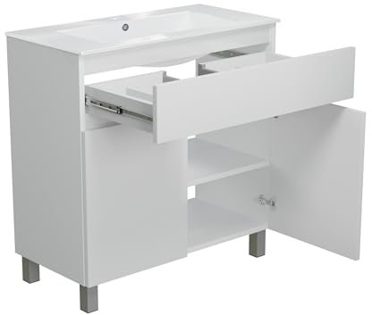 Waschbecken mit Unterschrank 80 cm Breit Ariza Sink, Waschbeckenunterschrank Hängend oder Stehend, Waschtisch mit Unterschrank für Badezimmer, Waschbeckenunterschrank Weiß Hochglanz Front