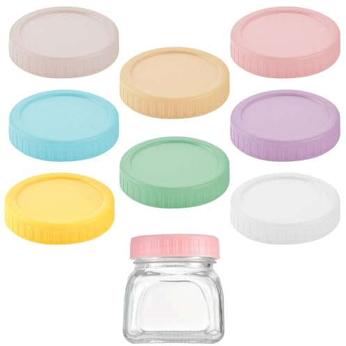 8 Pcs Colored Plastic Mason Jar Lids, 70mm Regular Mouth Reusable Anti-Slip Food Storage Caps with Silicone Sealing Ring Airtight Leakproof for Canning Jars Pickles Assorted Colours