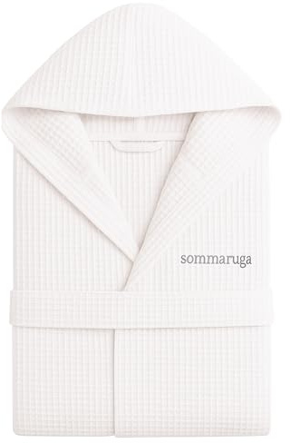 Peignoir nid d'abeille pour femme et peignoir nid d'abeille homme en coton avec capuche, poches et ceinture, léger et de voyage S-XXXL