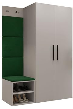 Mirjan24 Garderoben-Set Mapreni IV, Schuhschrank + Kleiderhakenbrett + Kleiderschrank Gepolstertes Paneel/Wandpaneel Kleiderhaken Flurgarderobe Wandgarderobe (Cashmere, Manila 35)