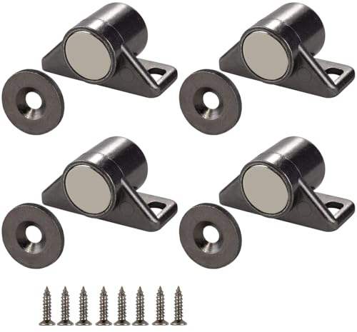 Magnetic Door Catch Black with Screws Pack of 4 | Strong Cupboard Magnets Doorstop; For Kitchen Wardrobe Bathroom Cabinet