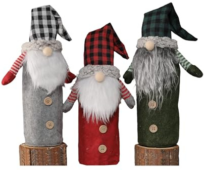 ALUNA Set of 3 Handmade Christmas Xmas Party Dinner Table Wine Bottle Topper Body Cover Wine Bag Gnomes Santa Claus, Snowman, Raindeer (Set B)