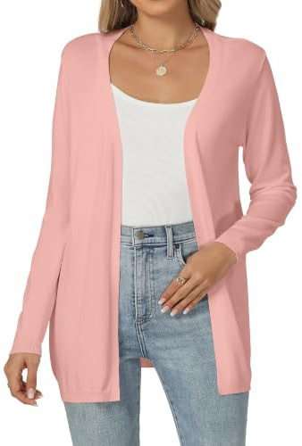 Famrrifuu Gilet Long Femme Cardigan Manches Longues Ouverte Devant Elegant Casual Veste Léger Gilet Été Printemps