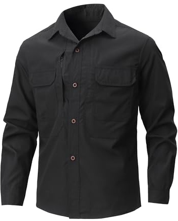 CoXuantion Chemise pour Homme Manches Longues Loisirs Sport Extérieure Fonctionnelle Chemise Sespirante à Séchage Rapide Boutonnée Protection UV pour Safari Voyages L,Noir
