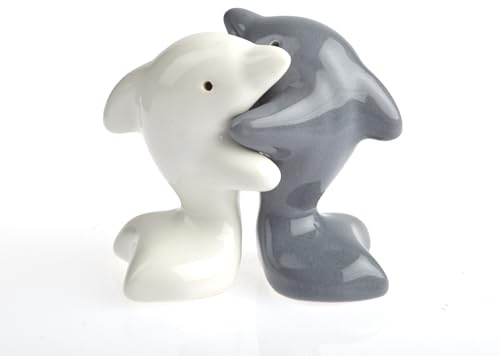 by-Bers Frosch Umarmung, auch als Kuh, Maus, Tiere, Elefant Salzstreuer, Engel, Salz- und Pfefferstreuer Set als Geschenk, aus Keramik (Delfin_grau)