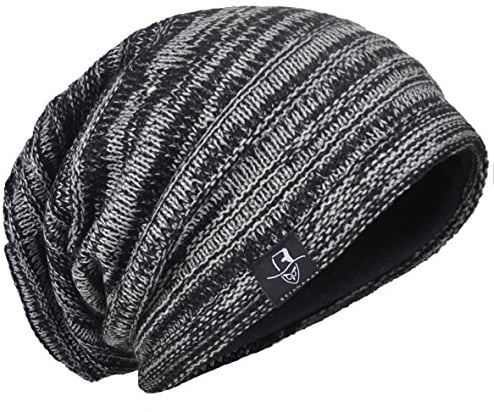 HISSHE Herren Strickmütze Slouch Baggy Skullcap Vintage Wintermütze B5001 (Schwarz)