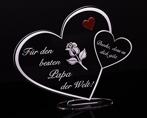 Acryl Schild in Herz Form Für den besten Papa der Welt die perfekte Geschenkidee, mit Lasergravur, Geschenk, 205 mm x 170 mm (Für den besten Papa der Welt!)