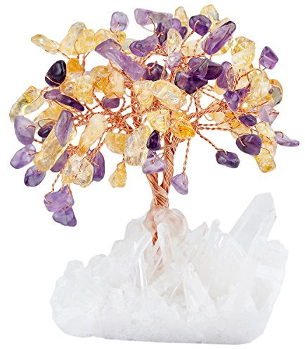 mookaitedecor Amethyst- und Citrin-Kristallbaum, Bergkristall-Basis, Bonsai-baum für Reichtum und Glück