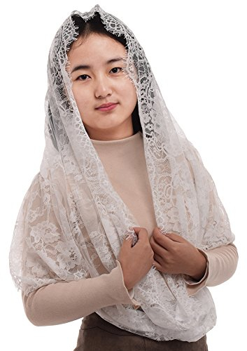 BLESSUME Damen Mantilla Katholisch Schleier Spitze Kapelle Schal Kirche Latin Mass kirchliche Hochzeit Kopfbedeckung (Weiß)