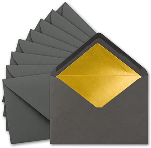 25x metallic Gold-gefütterte Brief-Umschläge DIN C5, anthrazit - 156 x 220 mm - Nassklebung mit spitzer Klappe - FarbenFroh by GUSTAV NEUSER