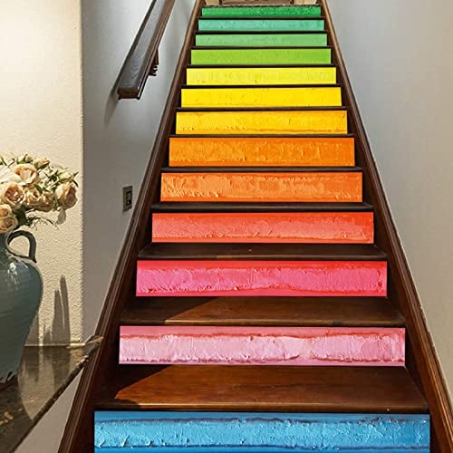 FLFK 3D Pittura a olio variopinta di arte del Rainbow Autoadesiva le scale alzata adesivo Vinile decalcomania Adesivi per scale decorazione 39,3 pollici x7,08 pollici x 13 pezzi