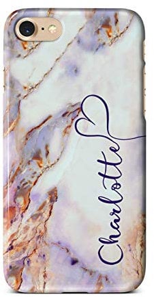 iCaseDesigner Personalised Marble Glitter Flowing Name with Heart Phone Case for Apple iPhone 7+ / 8+ Plus - 7. Purple Colourful Marble Vertical Name