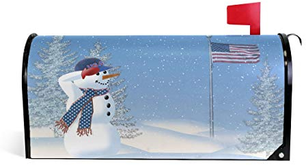 alaza Briefkasten-Abdeckung, Motiv: amerikanische Flagge und Schneemann, magnetisch, für den Garten, Hof, Dekoration für draußen, 65,5 x 52,1 cm 20.8x18 inch Standard Size