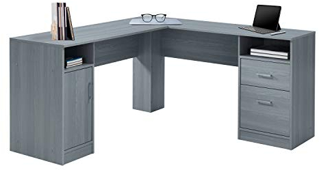 Techni Mobili RTA-8412L-GRY Computertisch Schreibtisch, L-Form für Arbeitszimmer, Grau