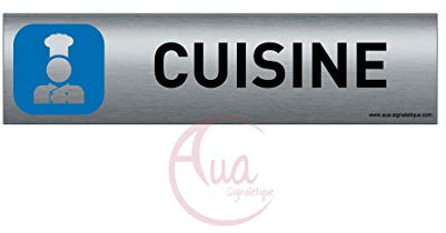 AUA SIGNALETIQUE - Plaque de porte Aluminium brossé imprimé AluSign - 200x50 mm - Double Face adhésif au dos - Impression UV directement sur l'aluminium (Pas de contre collage) (Cuisine)