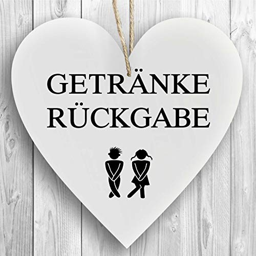 Herzschild Holzherz Holzschild 16 x 16 cm Getränke Rückgabe Toilette WC lustig weiß Dekoschild Wandschild Schild Holz Geschenk