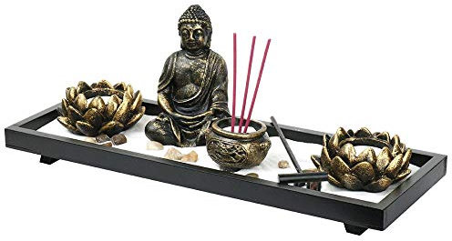 Tisch-Buddha-Zen-Garten, Räucherstäbchen, Kerzenhalter, Brenner-Set, Zen-Sandkasten, Ornament für Zuhause, Büro, Dekoration, Meditation, Entspannung