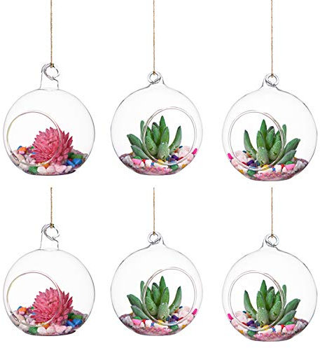 Yolaka 6 Stück 10 cm Glaskugeln zum Aufhängen Kerzen Teelichthalter DIY Kugel Terrarium
