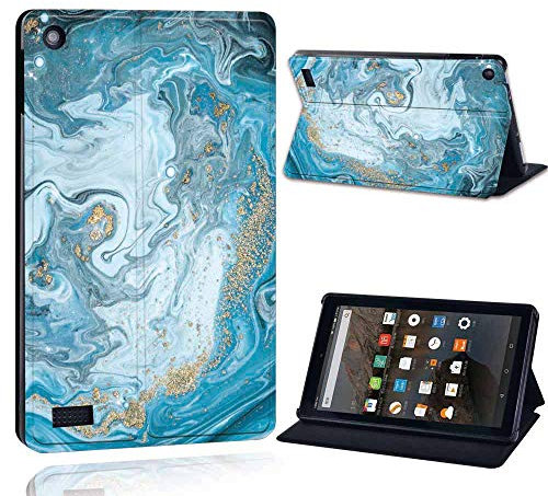FINDING CASE Fit Amazon Fire 7 (9th Gen 2019) Tablet - Printed PU Flip Leather Smart Lightweight Shell Stand Cover Case for Fire 7 (9th Gen 2019) (Fire 7 (9th Gen 2019), blue ocean marble)