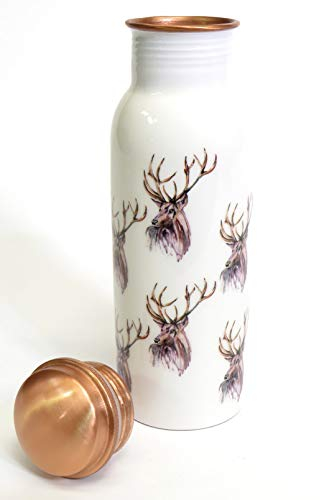 Purity Style Pure Copper Water Bottle, Large 750ml Size, Use Daily for Sport, Yoga and at Home (Stag Pattern)