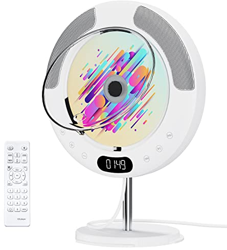 Gueray Tragbarer CD-Player mit Bluetooth Desktop CD-Player mit Touch Buttons für zu Hause, Wandbefestigter CD Player Eingebaute Doppelte HiFi-Lautsprecher, LED Bildschirm, FM Radio, AUX