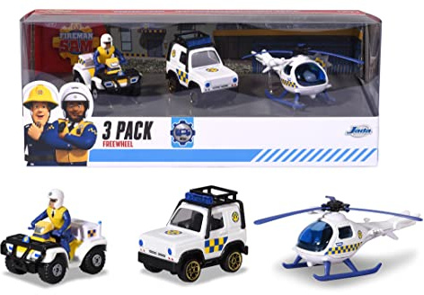 Dickie Toys Sam 3-Pack, Feuerwehrmann Sam Spielzeug, Feuerwehrmann Sam Figuren, 1:64, 5-8 cm Länge