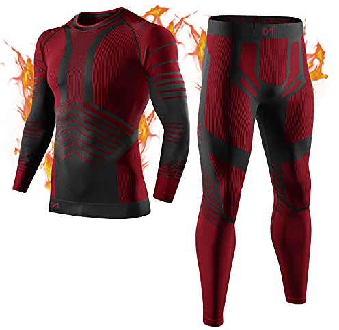 MEETYOO Thermounterwäsche Herren, Funktionsunterwäsche Winter Skiunterwäsche Männer Lange Unterwäsche Funktionswäsche Atmungsaktiv Thermo Unterwasche für Ski Running Fußball, Rot, XL