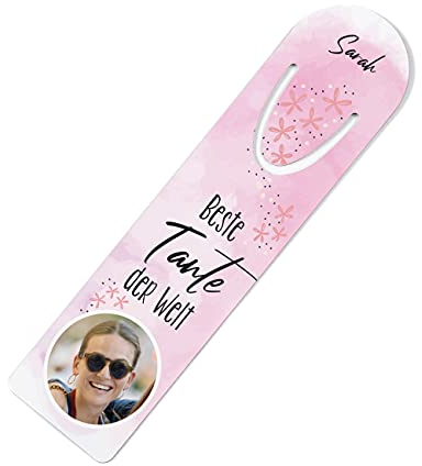 Herz & Heim® Lesezeichen mit eigenen Foto gestalten aus Metall/Geschenkidee Bücherwurm Beste