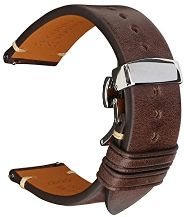 REZERO Schnellwechsel-Uhrenarmband, Oberleder-Uhrenarmbänder, Ersatzarmbänder aus Italienischem Kalbsleder 18mm 19mm 20mm 21mm 22mm 23mm 24mm für Herren, Damen