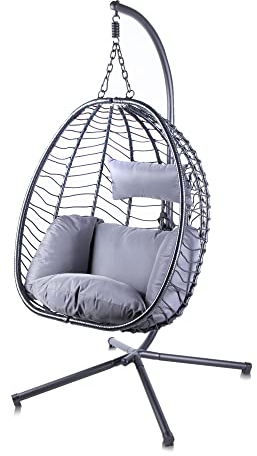 Alfresia Swing Egg Chair – Free Standing Egg Chair, Suitable Indoors and Outdoors, Weather Resistant, Cushion & Headrest Included, Hanging Seating For Garden, Patio and Conservatory