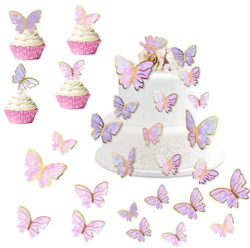 Silars Butterfly Cake Decorations, 40pcs Happy Birthday Cake Topper Butterfly Cupcake Toppers, 3D Butterfly Birthday Decoration Kit for Birthday Party Wedding Food Decorations, Mixed Size