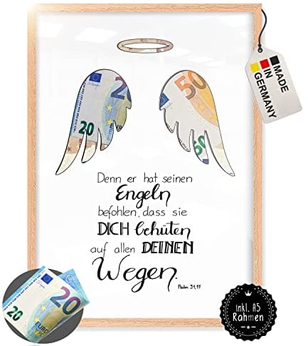 myDreamwork® Geldgeschenk Flügel | Fertig GERAHMT | Taufgeschenke für Mädchen Jungen | Kommunion, Konfirmation, Jugendweihe | Geldgeschenk Verpackung in DIN A5