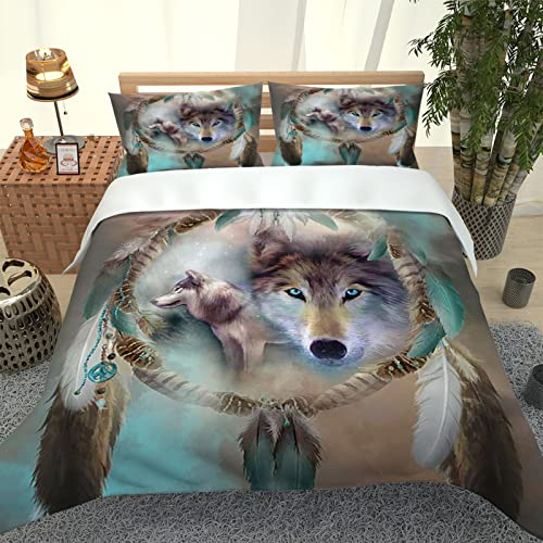 Biber Bettwäsche 220X240 Bettwäsche Set 3 Teilig Flauschige Bettbezug Und 2 Kissenbezüge Mit Reißverschluss 3D Traumfänger Tier Wolf Druck Muster Microfaser Bettbezüge