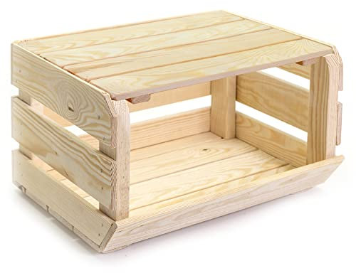 Holzfee Obsthorde Gemüsehorde Holz Stapelkiste Obst Gemüse Kiste stapelbar (Natur, mit Deckel)