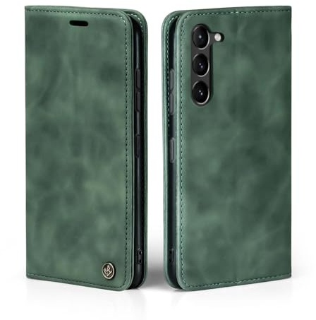 LBH Handyhülle für Samsung Galaxy S23 in Grün mit Karten- und Geldfach Smartphone Hülle mit Standfunktion Flip Case Schutzhülle Magnetverschluss Vintage